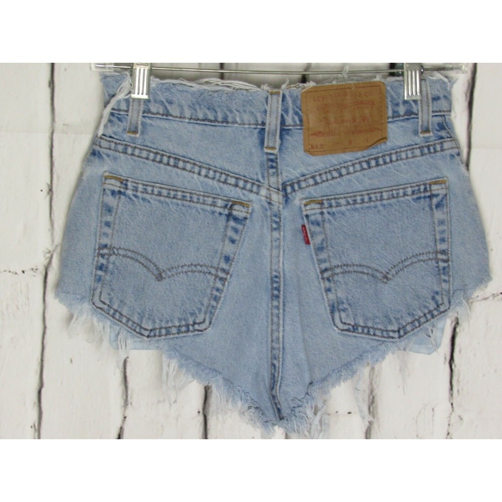 Levi's 512 Women Jean Shorts Size 5 Slim Fit Blue Cut Off Frayed 11" Rise Denim - Picture 2 of 4